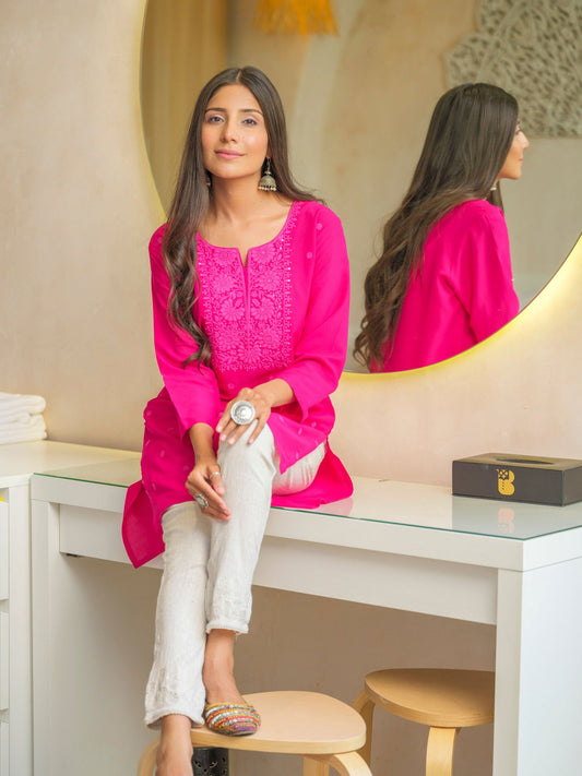 Embroidered Sequinned Straight Kurti - Buy Best Ethnic Wear for Women & Girls | Daily Woman - 