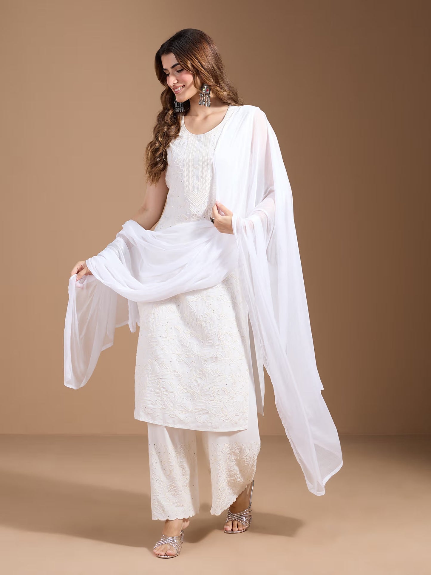 Embroidered Straight Kurta With Trouser & Dupatta - Buy Best Ethnic Wear for Women & Girls | Daily Woman - 