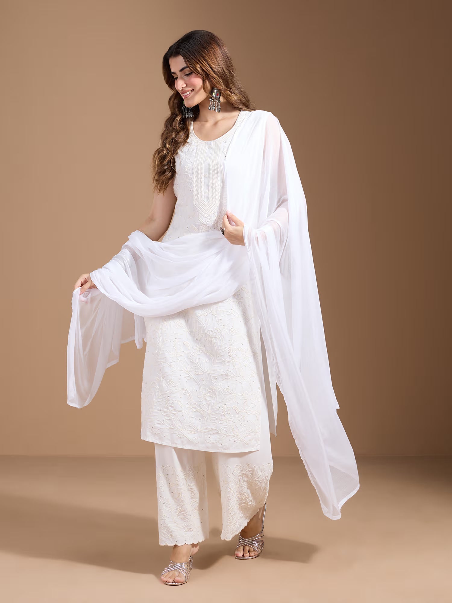 Embroidered Straight Kurta With Trouser & Dupatta - Buy Best Ethnic Wear for Women & Girls | Daily Woman - 