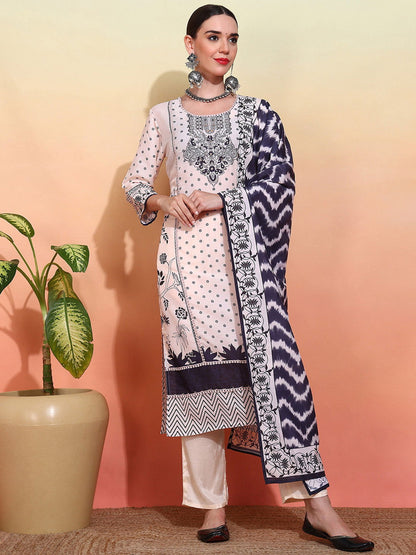 Ethnic Motif Embroidered Kurta & Trouser With Dupatta - Buy Best Ethnic Wear for Women & Girls | Daily Woman - 
