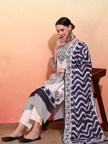 Ethnic Motif Embroidered Kurta & Trouser With Dupatta - Buy Best Ethnic Wear for Women & Girls | Daily Woman - 