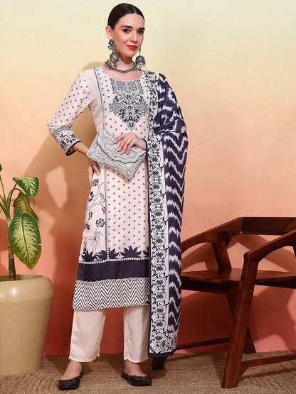 Ethnic Motif Embroidered Kurta & Trouser With Dupatta - Buy Best Ethnic Wear for Women & Girls | Daily Woman - 