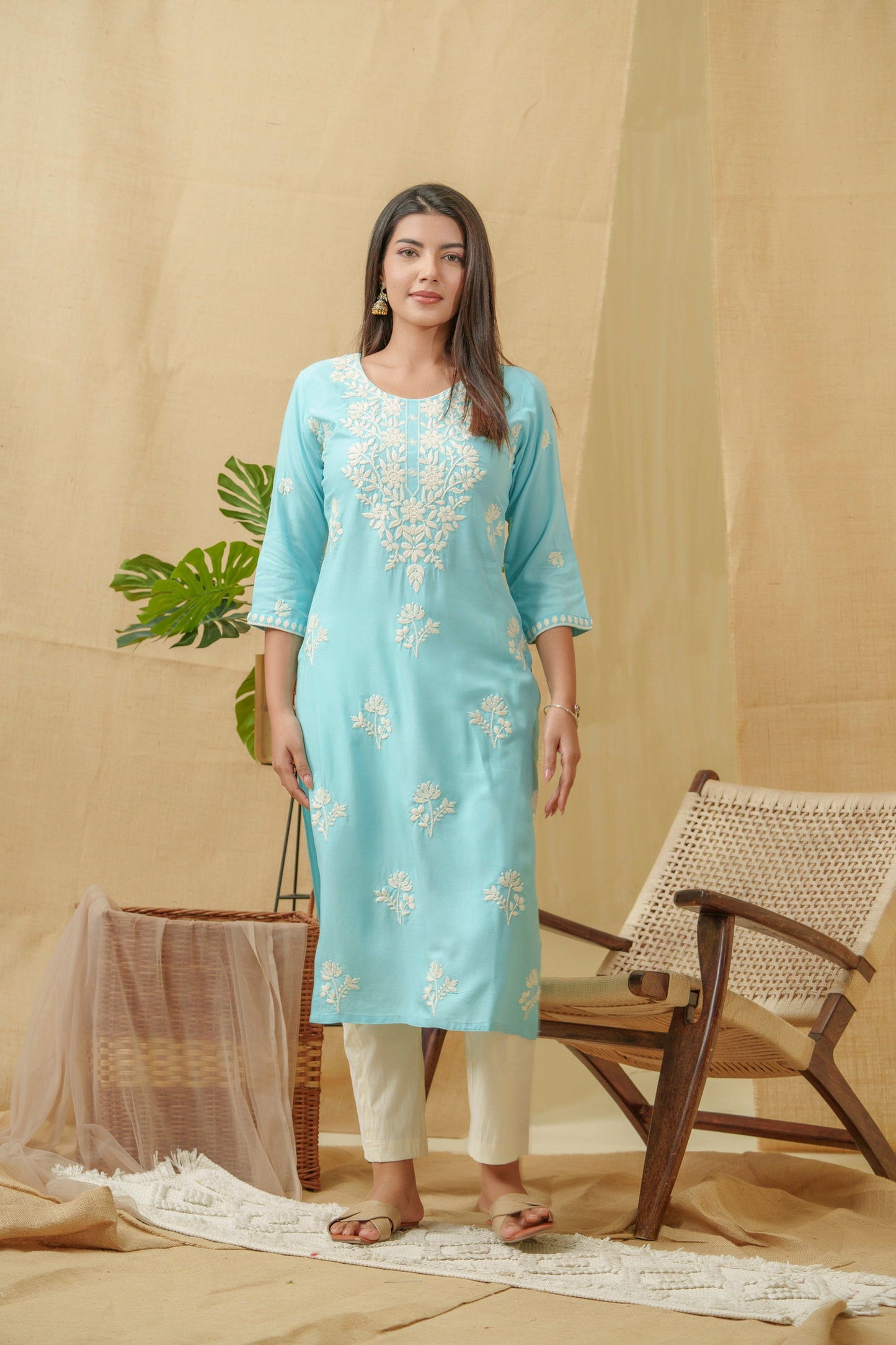 Ethnic Motifs Embroidered Straight Kurta - Buy Best Ethnic Wear for Women & Girls | Daily Woman - 