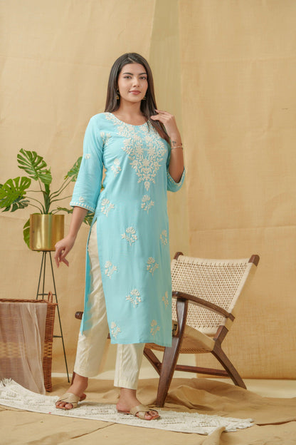 Ethnic Motifs Embroidered Straight Kurta - Buy Best Ethnic Wear for Women & Girls | Daily Woman - 