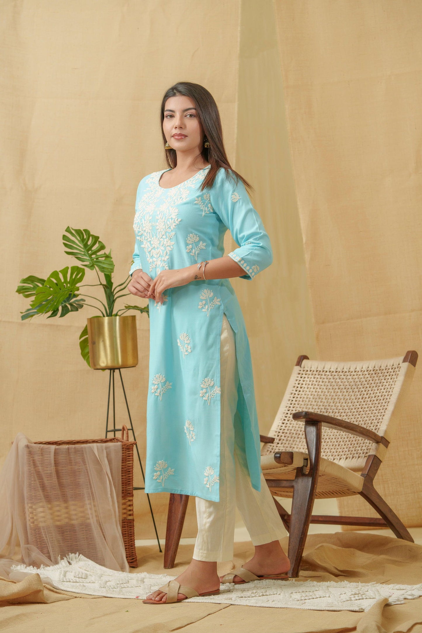 Ethnic Motifs Embroidered Straight Kurta - Buy Best Ethnic Wear for Women & Girls | Daily Woman - 