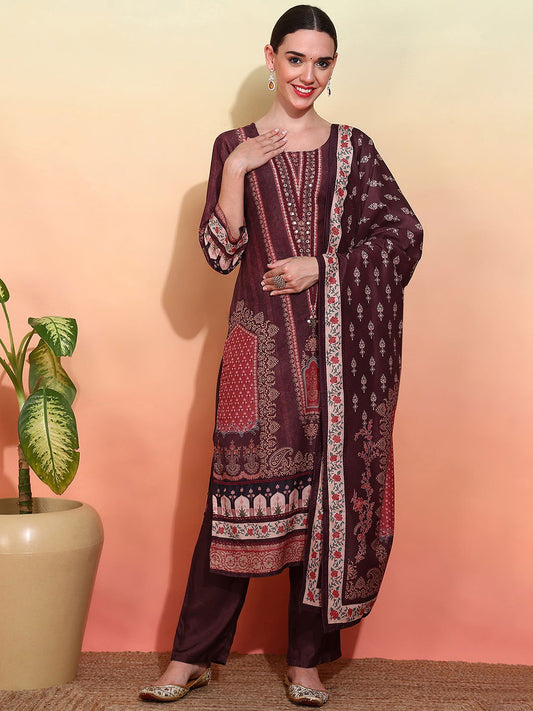 Ethnic Motifs Embroidered Work Kurta With Trousers & Dupatta - Buy Best Ethnic Wear for Women & Girls | Daily Woman - 