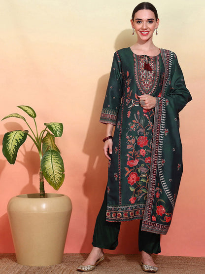 Ethnic Motifs Embroidered Work Kurta With Trousers & Dupatta - Buy Best Ethnic Wear for Women & Girls | Daily Woman - 