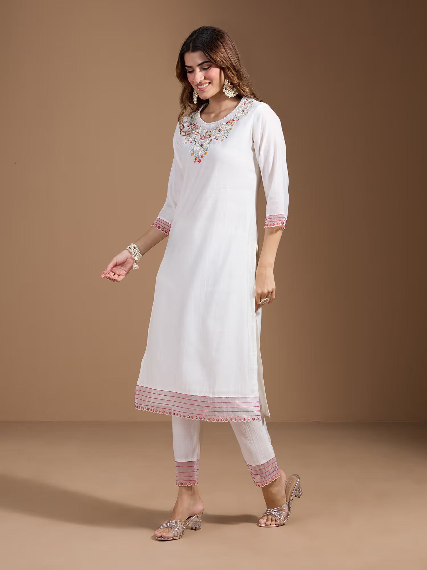 Floral Embroidered Kurta & Trouser With Dupatta - Buy Best Ethnic Wear for Women & Girls | Daily Woman - 