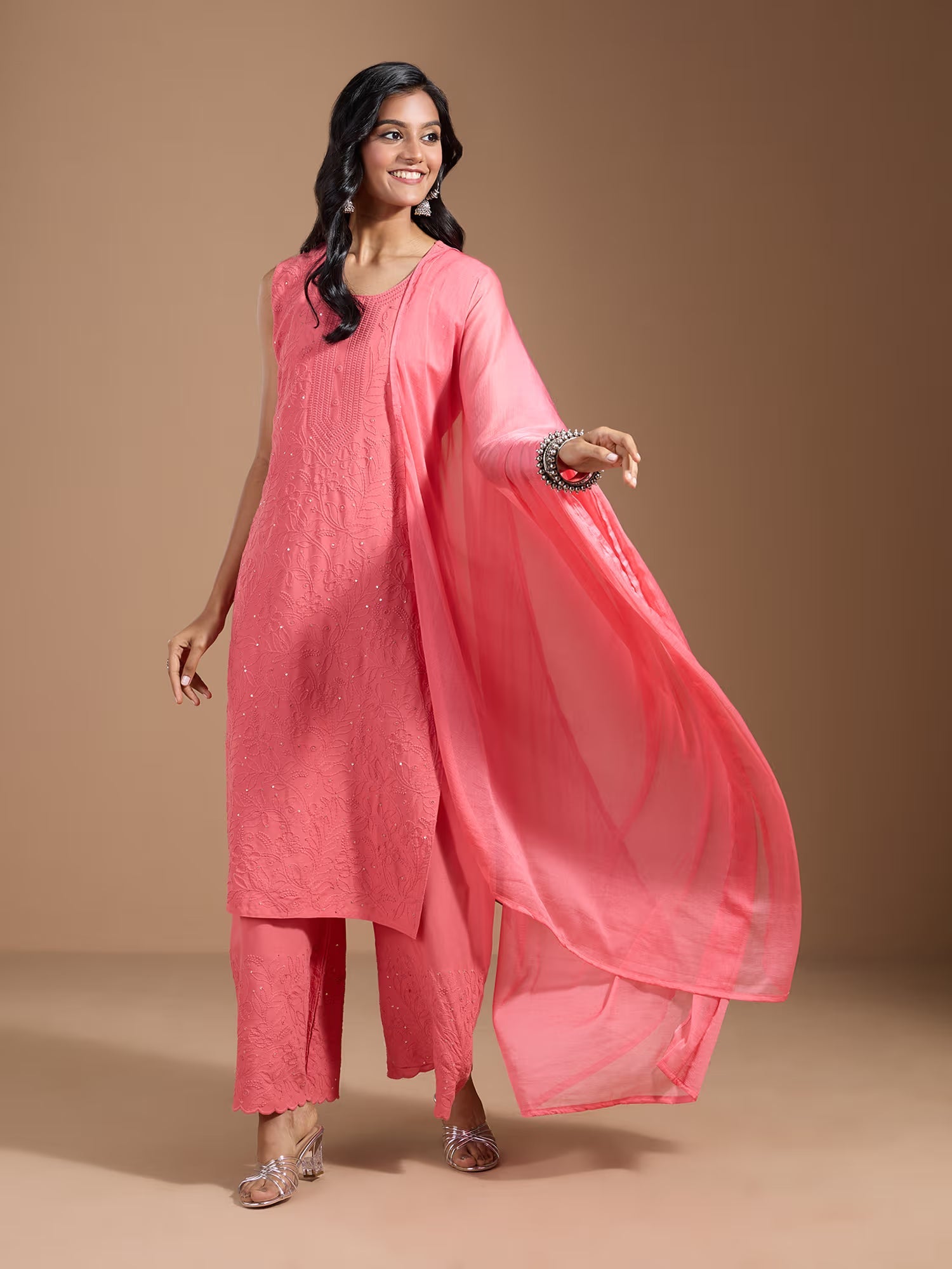 Floral Embroidered Kurta With Trousers & Dupatta - Buy Best Ethnic Wear for Women & Girls | Daily Woman - 