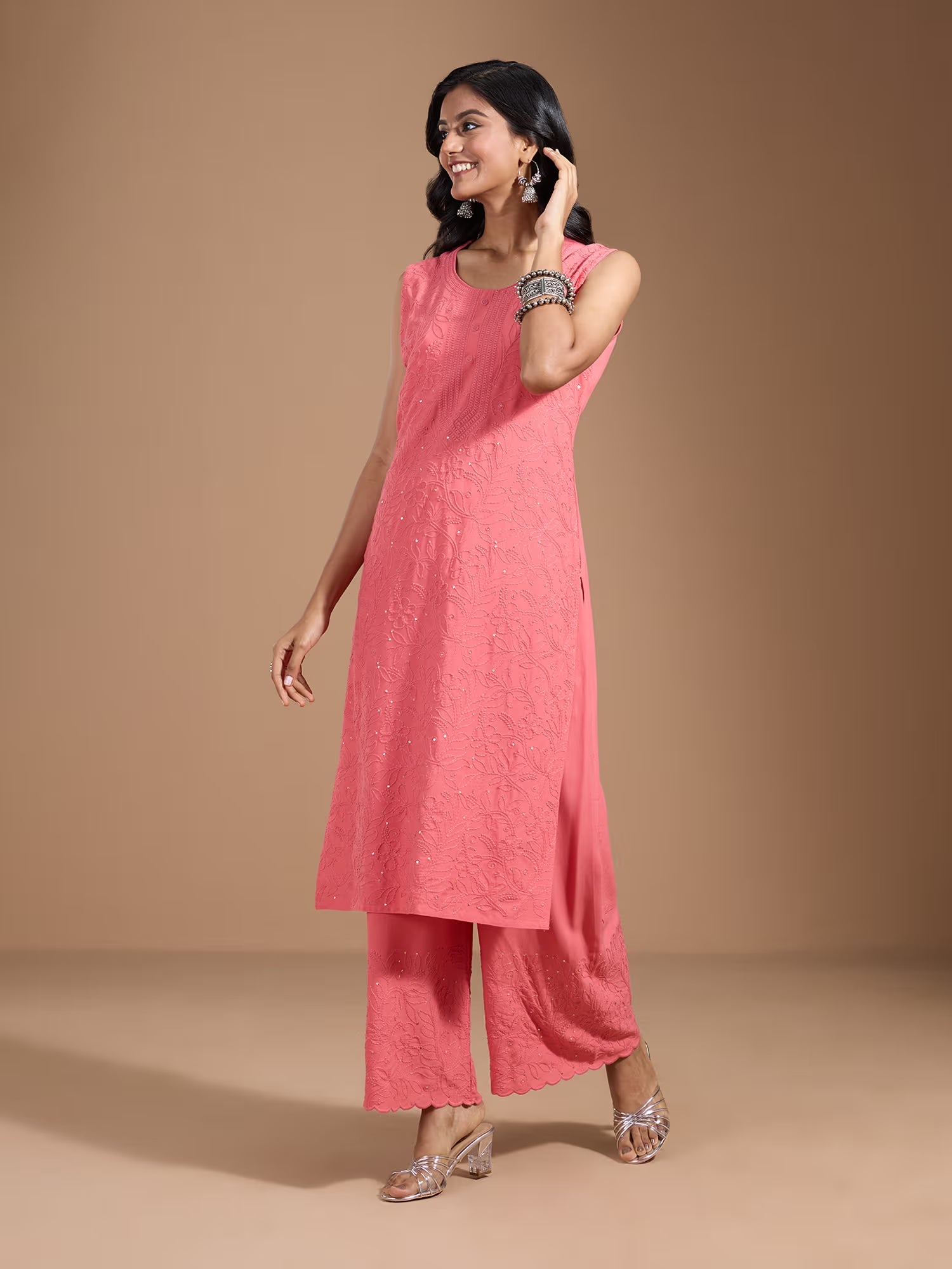 Floral Embroidered Kurta With Trousers & Dupatta - Buy Best Ethnic Wear for Women & Girls | Daily Woman - 