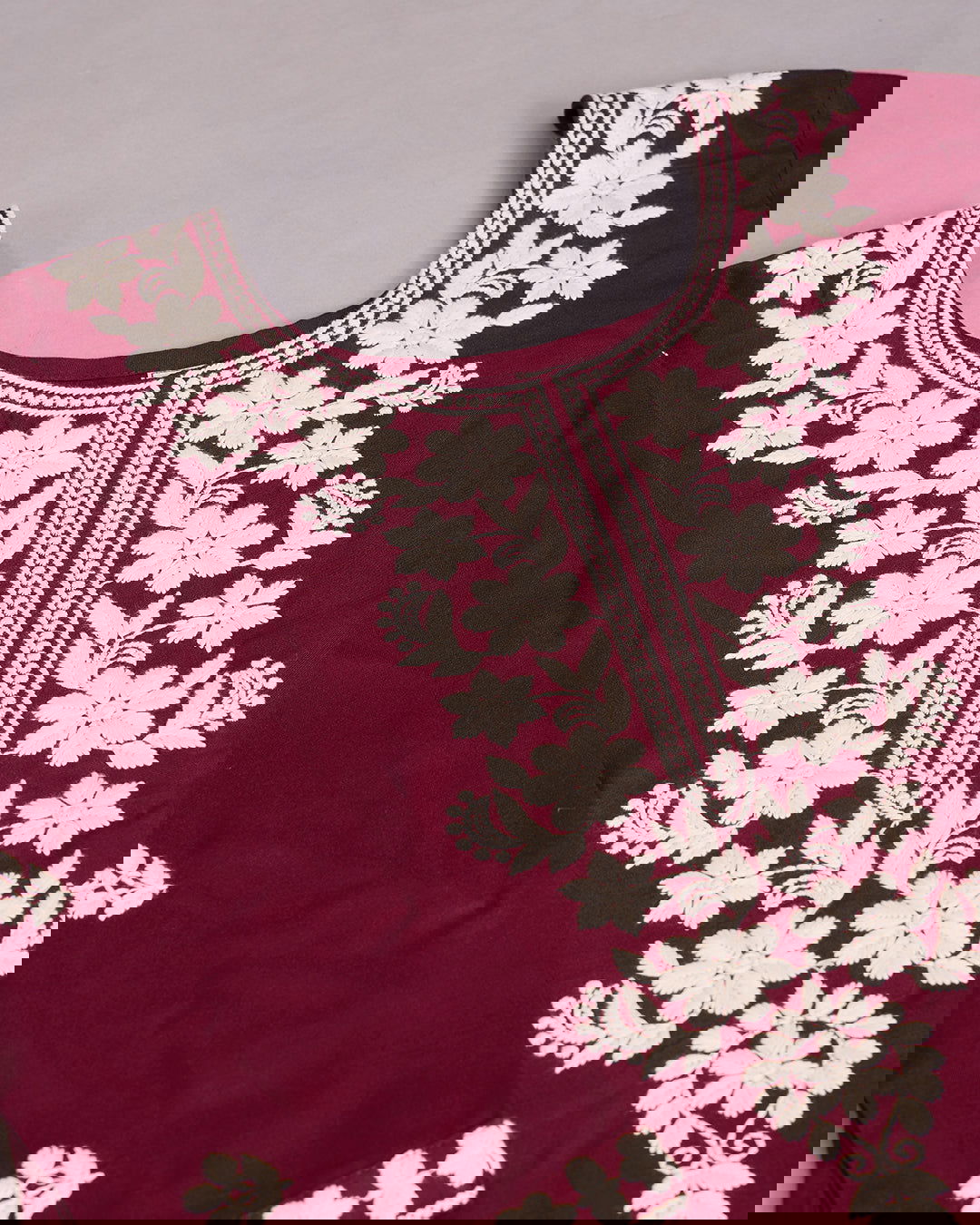 Floral Embroidered Round Neck Kurta With Trousers & Dupatta - Buy Best Ethnic Wear for Women & Girls | Daily Woman - 