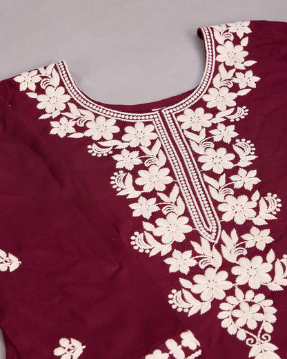 Floral Embroidered Round Neck Kurta With Trousers & Dupatta - Buy Best Ethnic Wear for Women & Girls | Daily Woman - 
