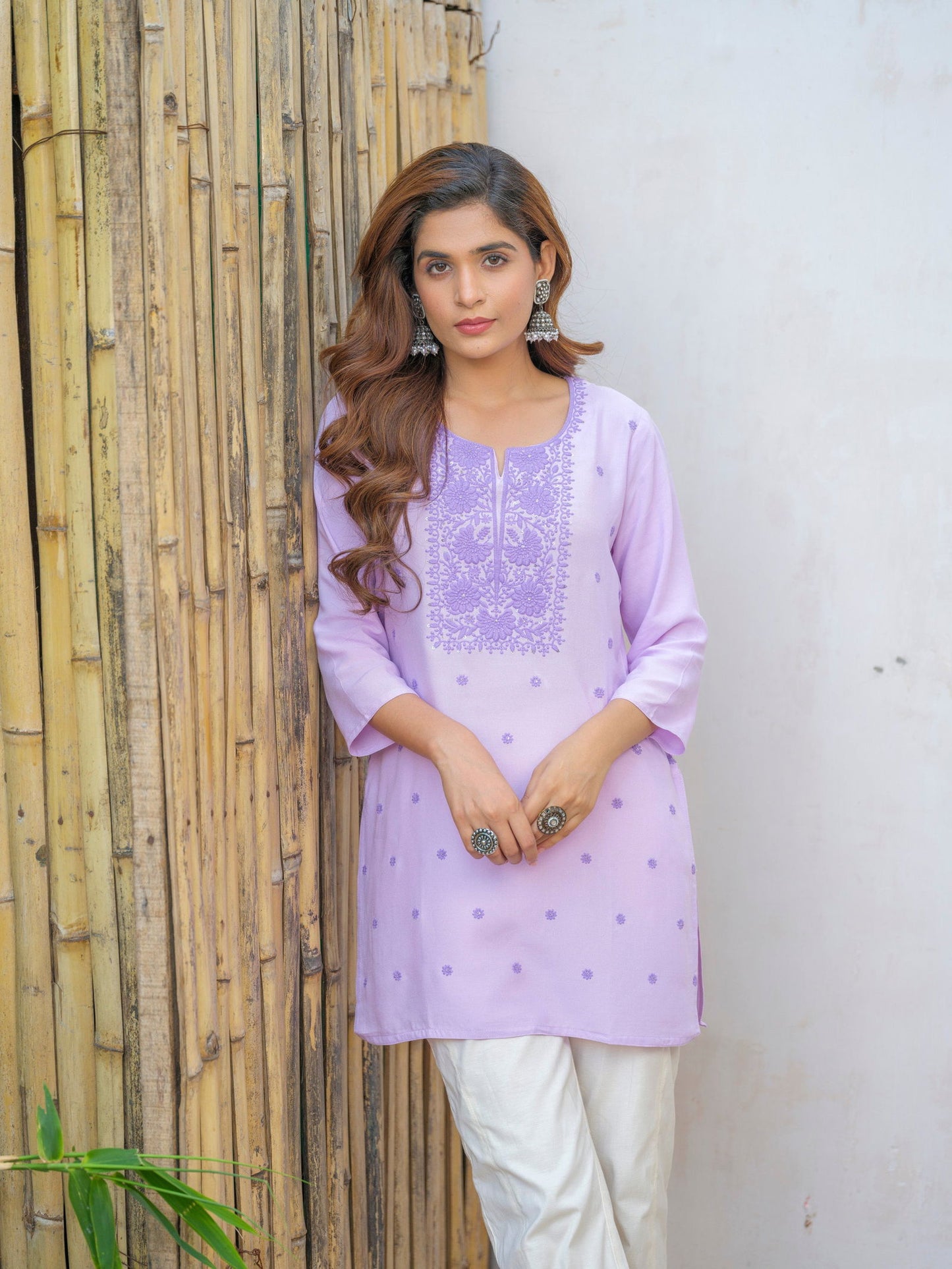 Floral Embroidered Sequinned Staright Kurti - Buy Best Ethnic Wear for Women & Girls | Daily Woman - 