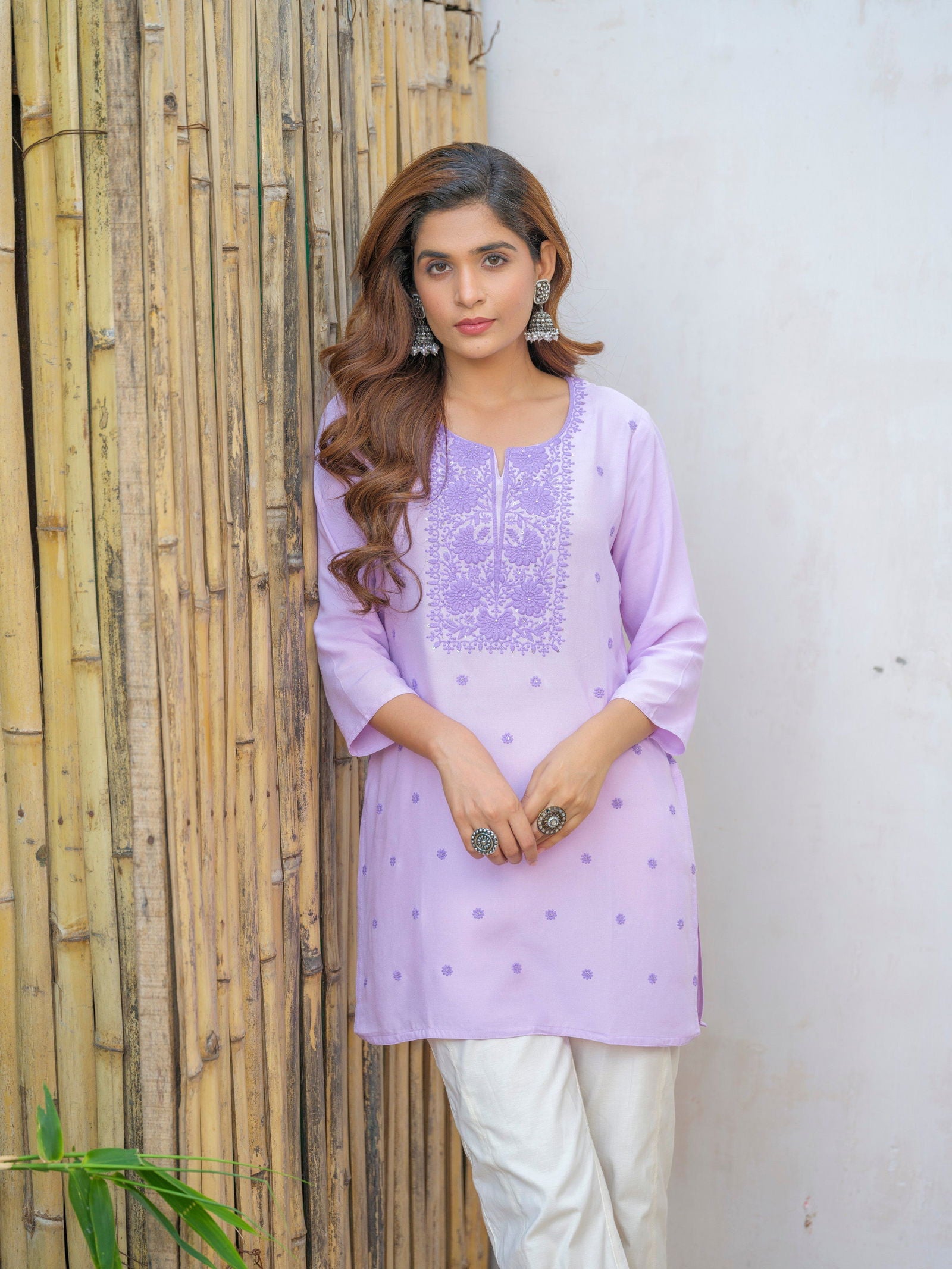 Floral Embroidered Sequinned Staright Kurti - Buy Best Ethnic Wear for Women & Girls | Daily Woman - 