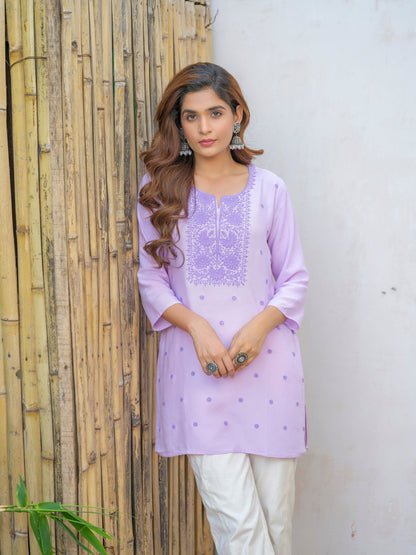 Floral Embroidered Sequinned Staright Kurti - Buy Best Ethnic Wear for Women & Girls | Daily Woman - 