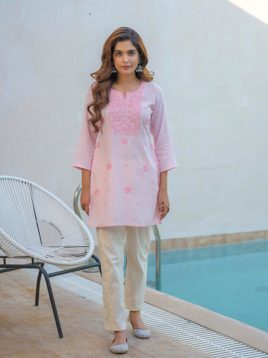 Floral Embroidered Sequinned Staright Kurti - Buy Best Ethnic Wear for Women & Girls | Daily Woman - 
