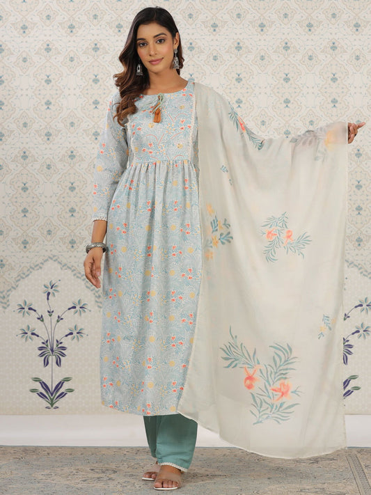 Floral Printed Anarkali Kurta with Trousers & With Dupatta - Buy Best Ethnic Wear for Women & Girls | Daily Woman - 