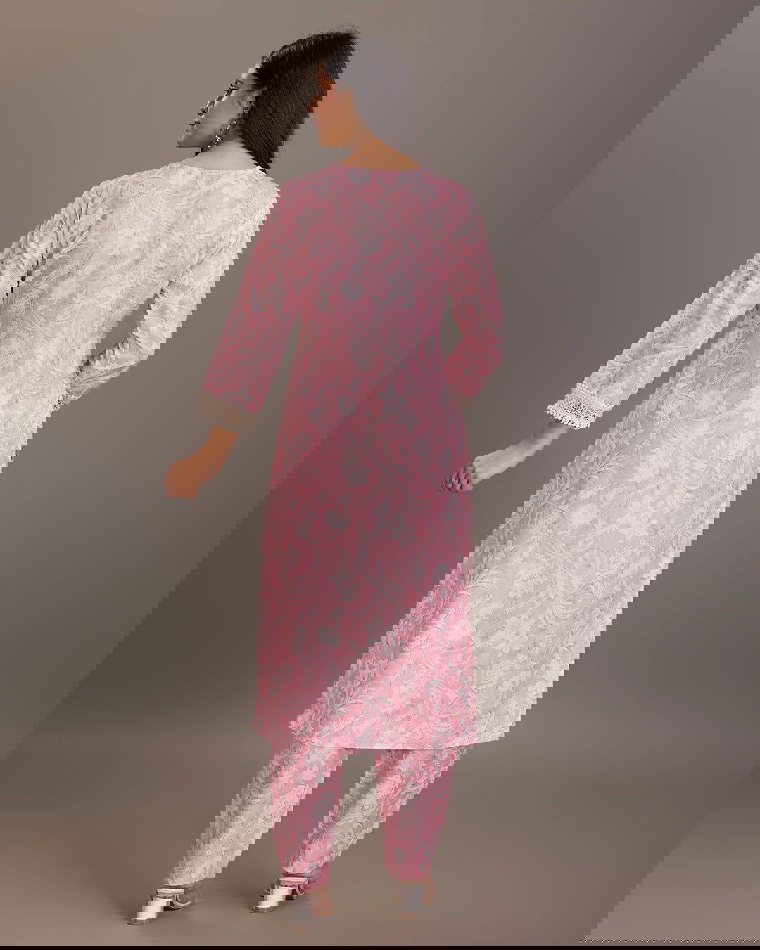 Floral Printed Linen Yoke or Border Design Straight Kurta & Trousers - Buy Best Ethnic Wear for Women & Girls | Daily Woman - 