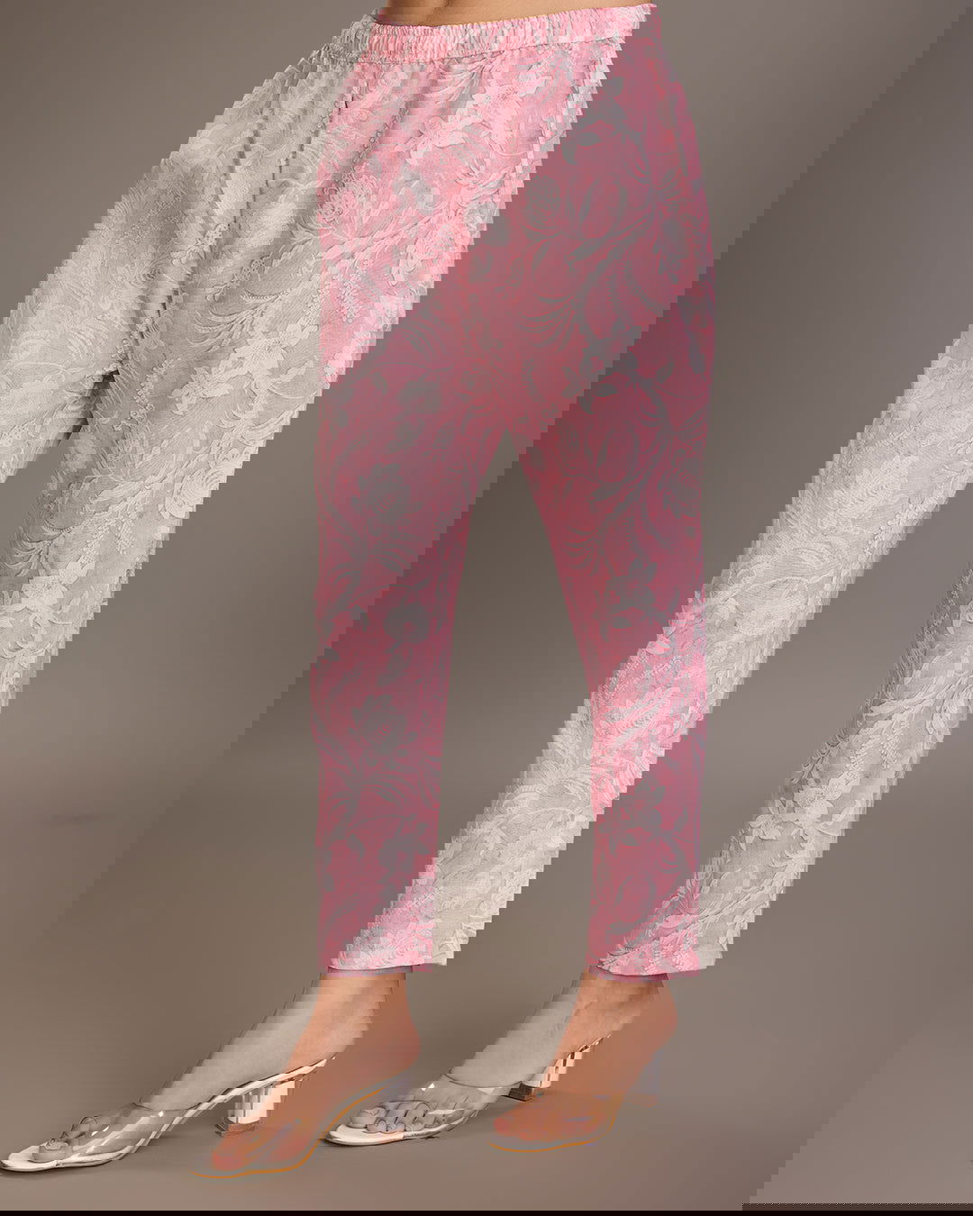 Floral Printed Linen Yoke or Border Design Straight Kurta & Trousers - Buy Best Ethnic Wear for Women & Girls | Daily Woman - 