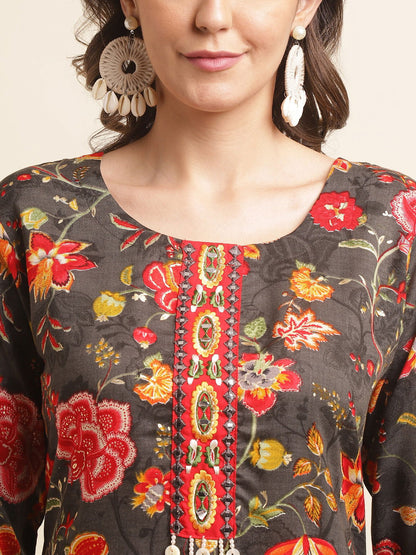 Floral Printed Mirror Work Straight Kurta - Buy Best Ethnic Wear for Women & Girls | Daily Woman - 