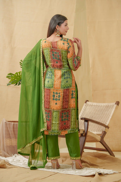 Floral Printed Regular Thread Work Linen Kurta with Trousers & Dupattata - Buy Best Ethnic Wear for Women & Girls | Daily Woman - 