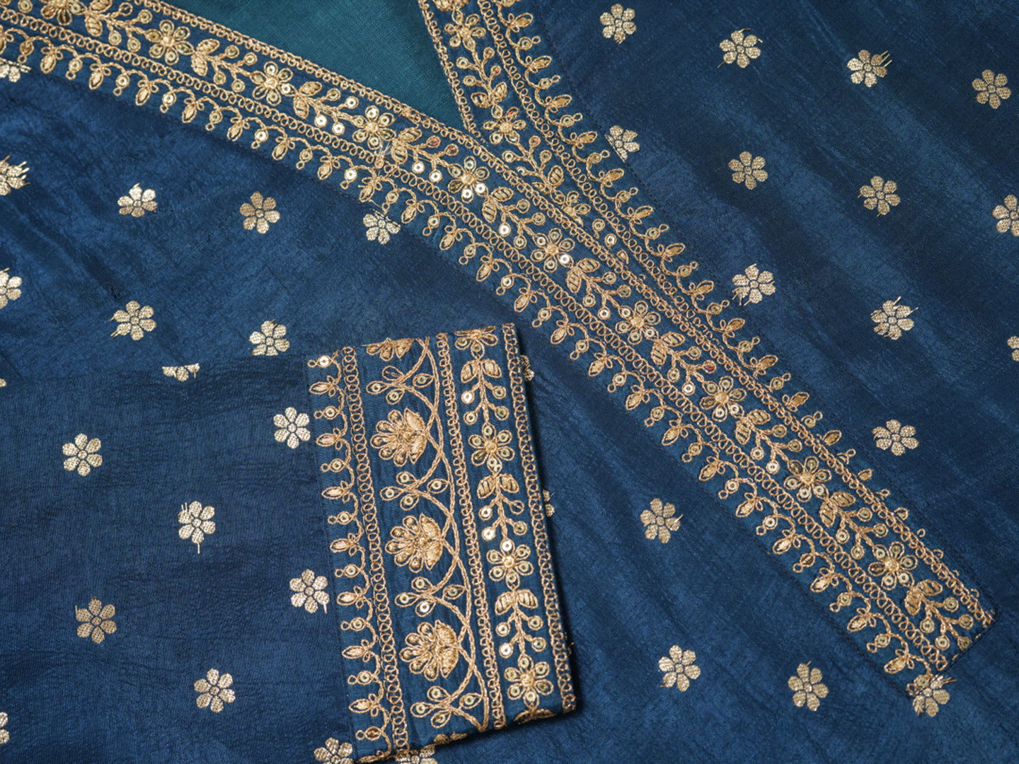 Glass Silk Blue Color Ethnic Motifs Embroidered Kurta With Trousers & Dupatta - Buy Best Ethnic Wear for Women & Girls | Daily Woman - 