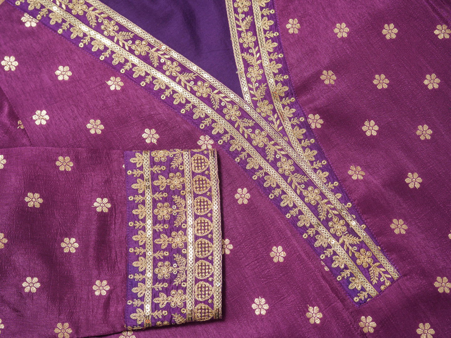 Glass Silk Purple Color Woven Design Kurta With Trousers & Dupatta - Buy Best Ethnic Wear for Women & Girls | Daily Woman - 