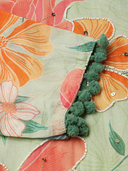 Green Floral Print Layered Maxi Dress - Buy Best Ethnic Wear for Women & Girls | Daily Woman - 