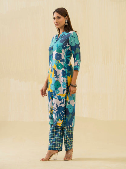Green Floral Printed Straight Kurta and Trousers - Buy Best Ethnic Wear for Women & Girls | Daily Woman - 