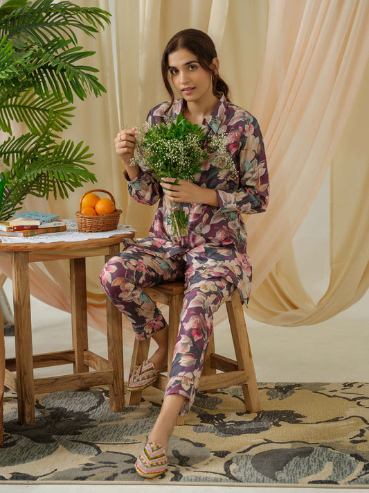 Grey Printed Shirt & Trouser Co-Ord Set - Buy Best Ethnic Wear for Women & Girls | Daily Woman - 