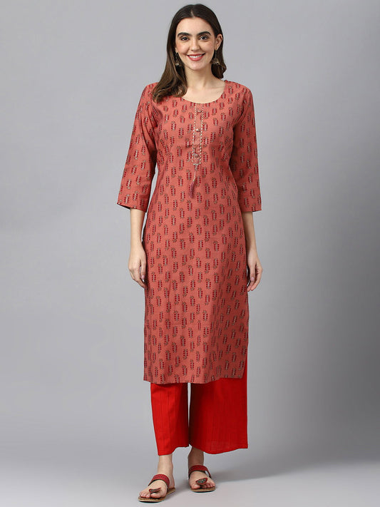 Marron  women Floral Printed Straight Kurta - Buy Best Ethnic Wear for Women & Girls | Daily Woman - 
