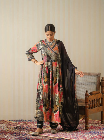 Multi Printed Floral Anarkali Kurta and Trousers With Dupatta - Buy Best Ethnic Wear for Women & Girls | Daily Woman - 