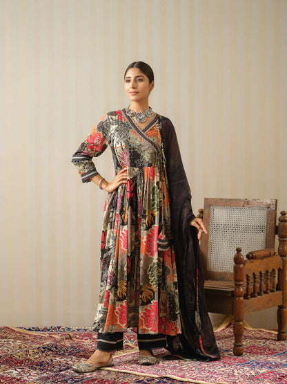Multi Printed Floral Anarkali Kurta and Trousers With Dupatta - Buy Best Ethnic Wear for Women & Girls | Daily Woman - 