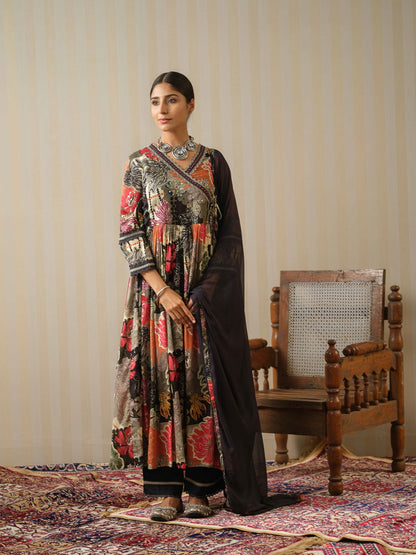 Multi Printed Floral Anarkali Kurta and Trousers With Dupatta - Buy Best Ethnic Wear for Women & Girls | Daily Woman - 