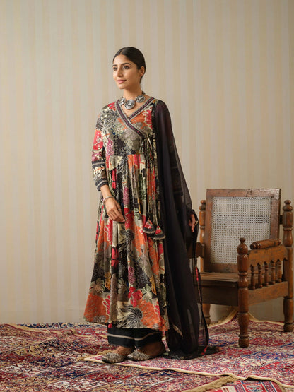 Multi Printed Floral Anarkali Kurta and Trousers With Dupatta - Buy Best Ethnic Wear for Women & Girls | Daily Woman - 