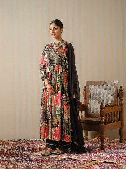 Multi Printed Floral Anarkali Kurta and Trousers With Dupatta - Buy Best Ethnic Wear for Women & Girls | Daily Woman - 