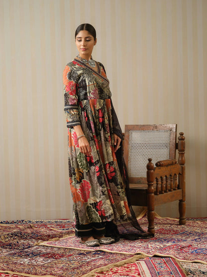 Multi Printed Floral Anarkali Kurta and Trousers With Dupatta - Buy Best Ethnic Wear for Women & Girls | Daily Woman - 