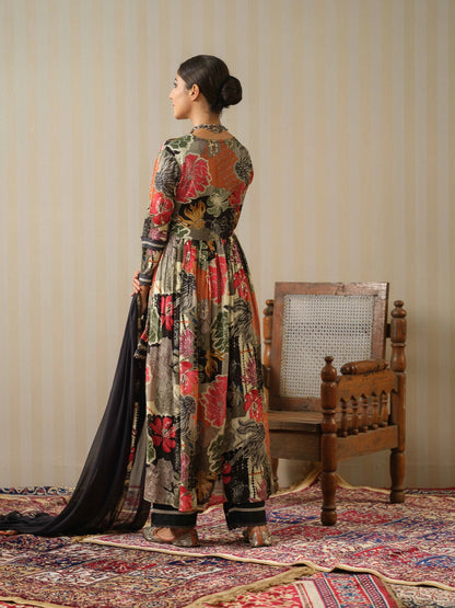 Multi Printed Floral Anarkali Kurta and Trousers With Dupatta - Buy Best Ethnic Wear for Women & Girls | Daily Woman - 