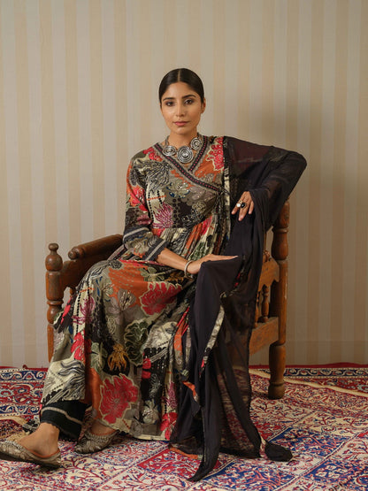 Multi Printed Floral Anarkali Kurta and Trousers With Dupatta - Buy Best Ethnic Wear for Women & Girls | Daily Woman - 