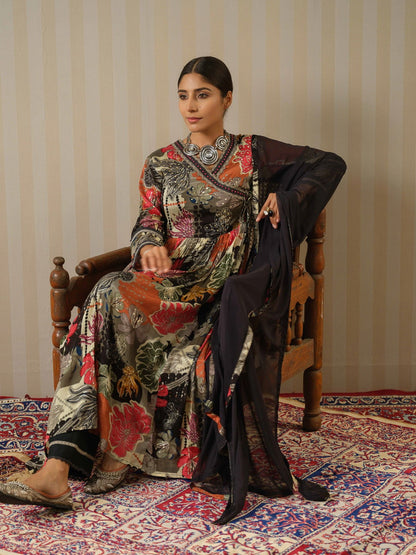 Multi Printed Floral Anarkali Kurta and Trousers With Dupatta - Buy Best Ethnic Wear for Women & Girls | Daily Woman - 