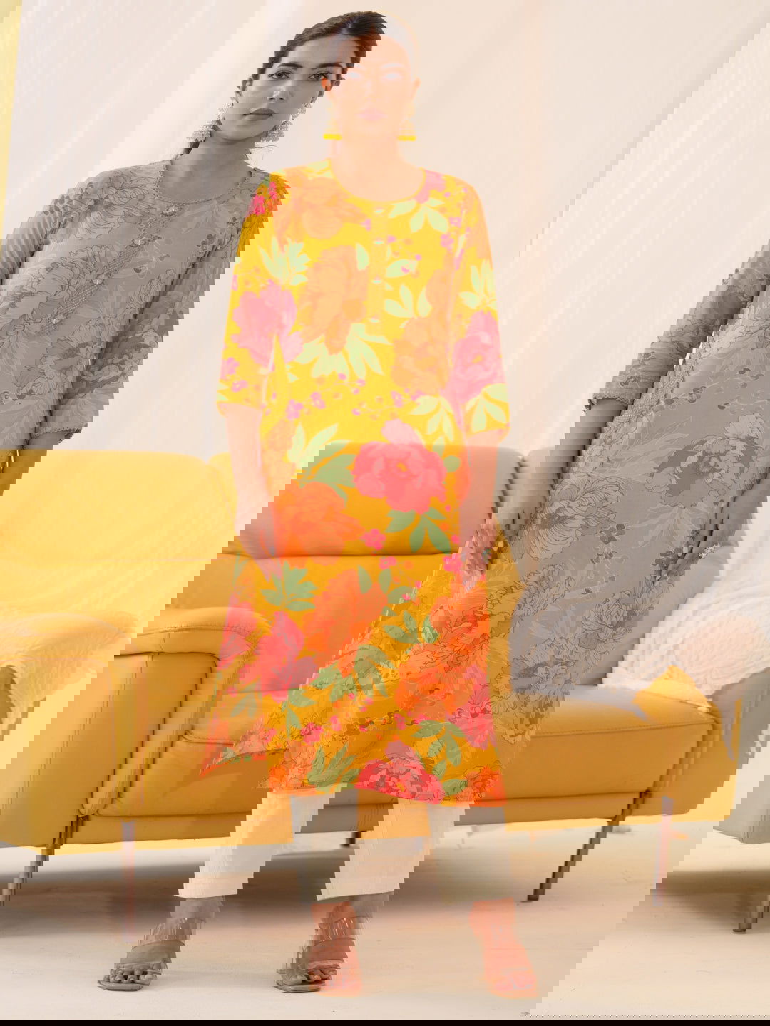 Muslin Orange Women Floral Printed Kurti - Buy Best Ethnic Wear for Women & Girls | Daily Woman - 