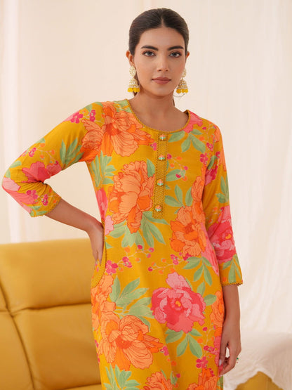 Muslin Orange Women Floral Printed Kurti - Buy Best Ethnic Wear for Women & Girls | Daily Woman - 