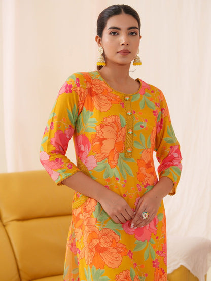 Muslin Orange Women Floral Printed Kurti - Buy Best Ethnic Wear for Women & Girls | Daily Woman - 