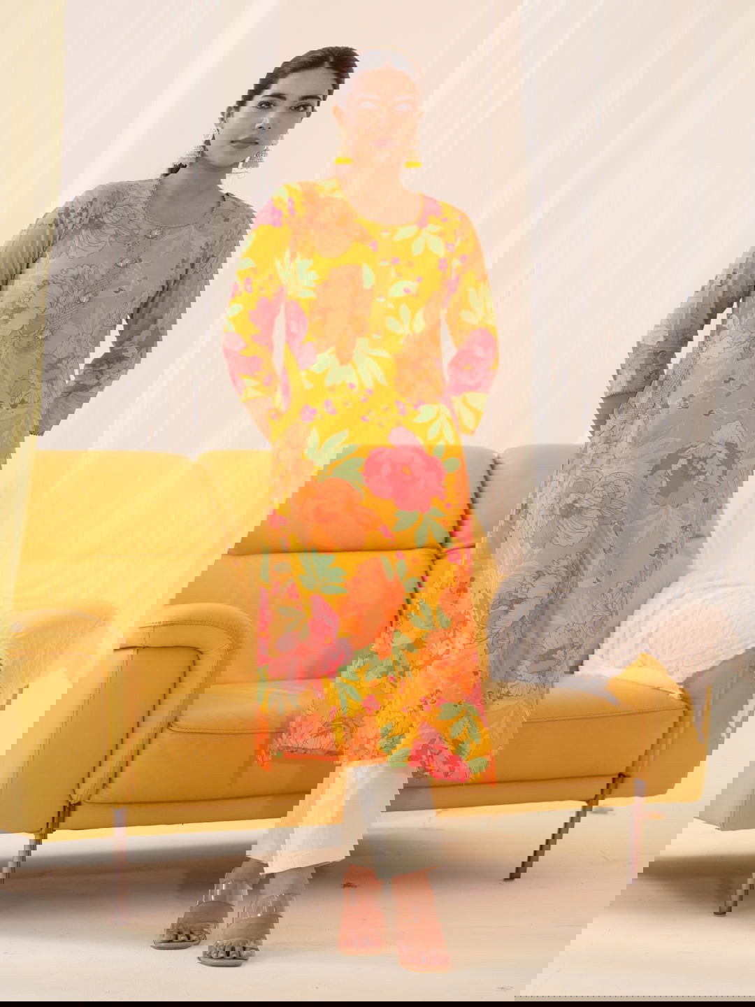 Muslin Orange Women Floral Printed Kurti - Buy Best Ethnic Wear for Women & Girls | Daily Woman - 