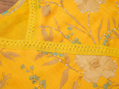 Mustard Chiffon Printed Flared Kurta Set - Buy Best Ethnic Wear for Women & Girls | Daily Woman - 