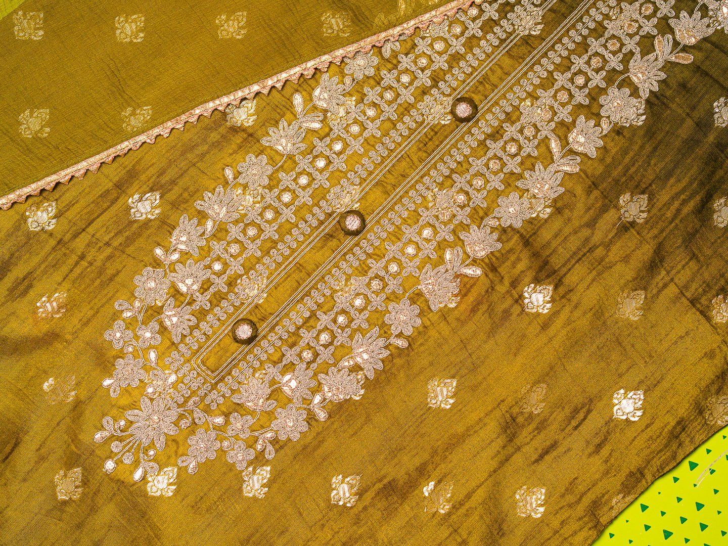 Mustard Embroidered Floral Straight Kurta and Trousers With Dupatta - Buy Best Ethnic Wear for Women & Girls | Daily Woman - 