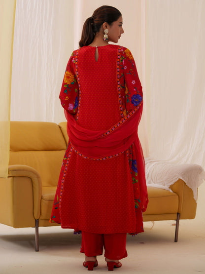 Natural Crepe Red Color Embroidered Kurta With Trousers & Dupatta - Buy Best Ethnic Wear for Women & Girls | Daily Woman - 