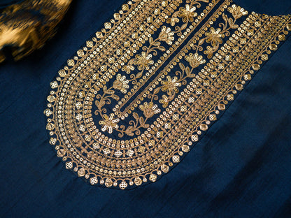 Navy Blue Ethnic Motifs Straight Kurta & Trousers With Dupatta - Buy Best Ethnic Wear for Women & Girls | Daily Woman - 