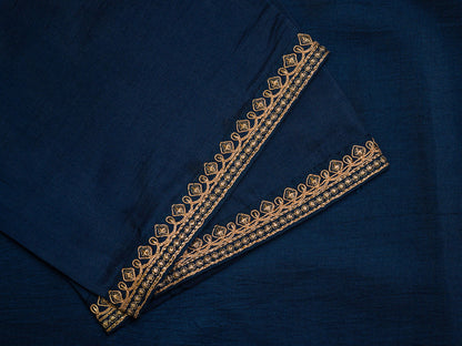 Navy Blue Ethnic Motifs Straight Kurta & Trousers With Dupatta - Buy Best Ethnic Wear for Women & Girls | Daily Woman - 