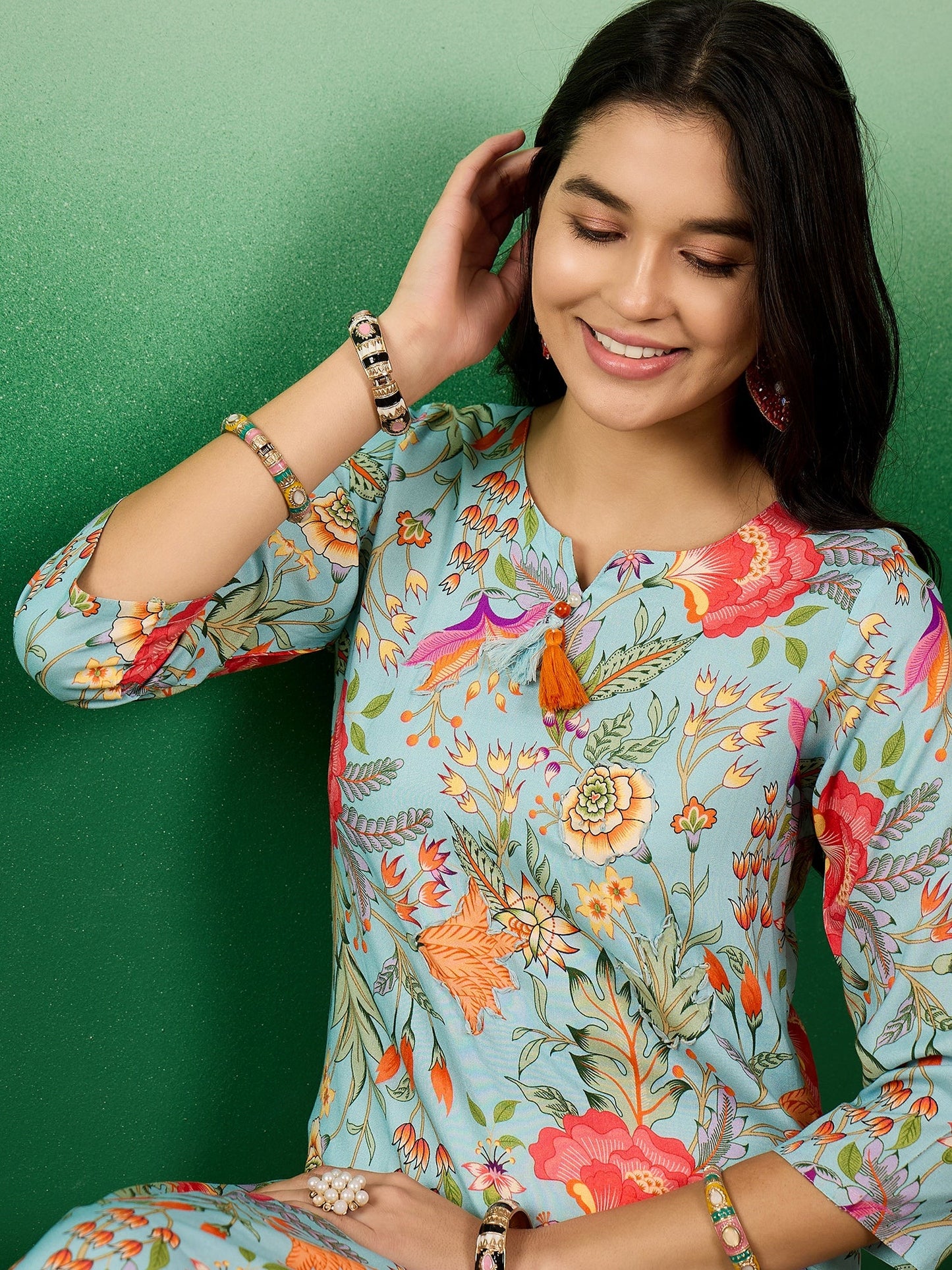 Notch Neck Floral-Printed Straight Kurtas - Buy Best Ethnic Wear for Women & Girls | Daily Woman - 